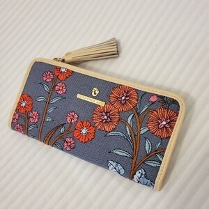 NWOT Spartina 449 Tassel Snap/Zip Wallet Oyster Factory Floral, Ret $98